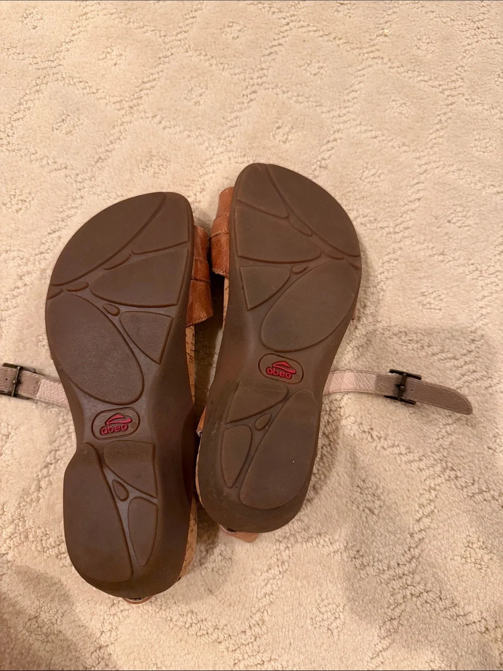 Abeo Tan Leather-Look Cork Footbed Adjustable Strap Sandals